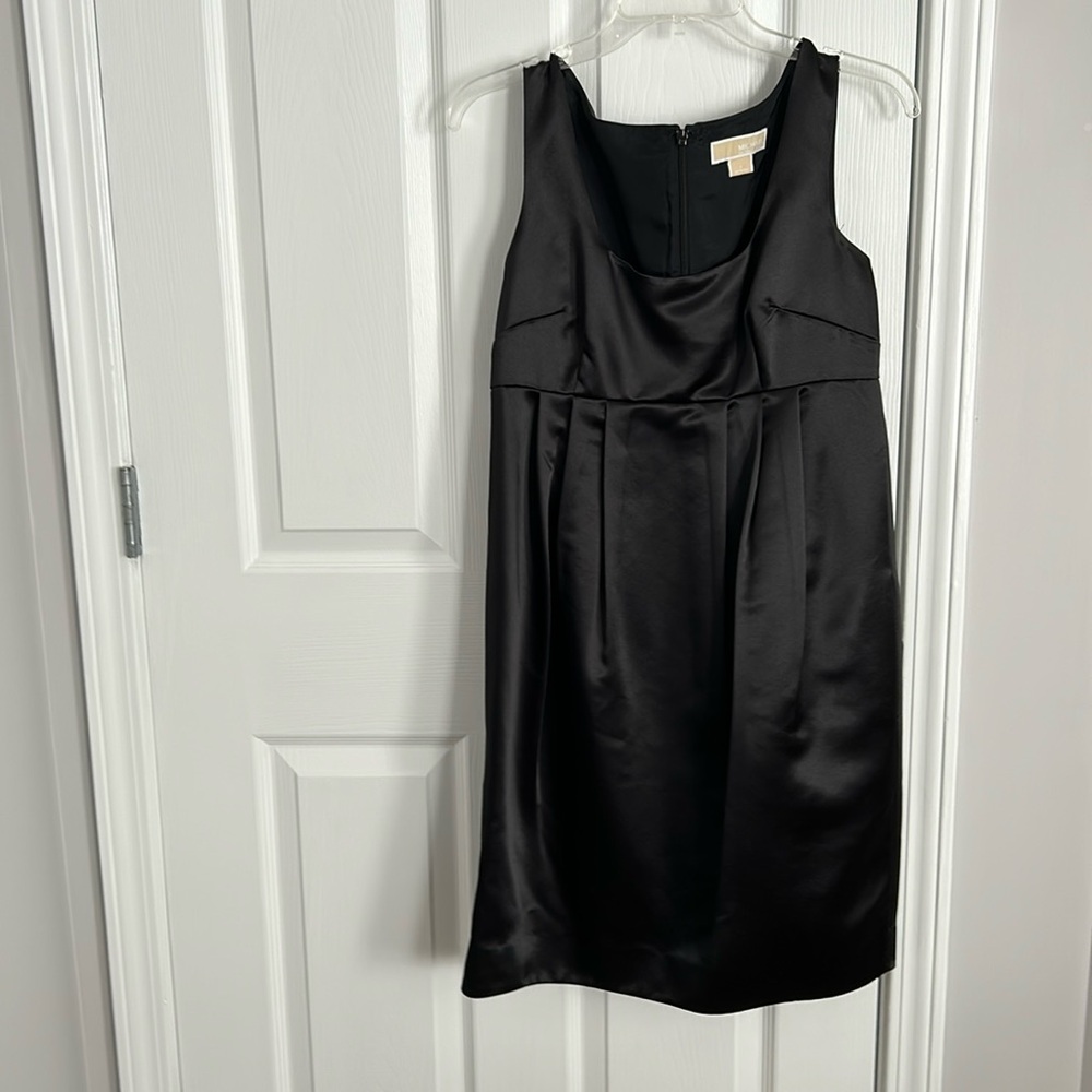 Michael Kors Black Satin Empire Waist Sleeveless Dress Size 8 NWOT